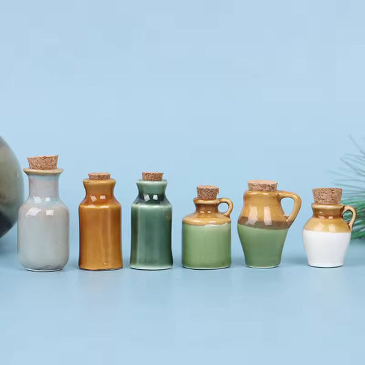 1 Pc 1:12 Dollhouse Miniature Ceramics Jar Seasoning Jar Kitchen Toy Dollhouse Home Decor Glass Cork Bottle Tiny Jar Model