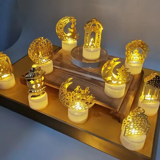 Ramadan Decoration Eid Mubarak Iron Candle LED Light Ornament Islam Muslim House Party Decoration Gift Not Include Battery