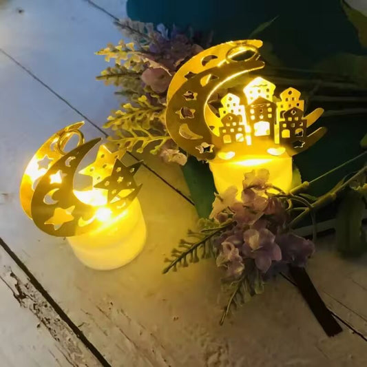 Ramadan Decoration Eid Mubarak Iron Candle LED Light Ornament Islam Muslim House Party Decoration Gift Not Include Battery